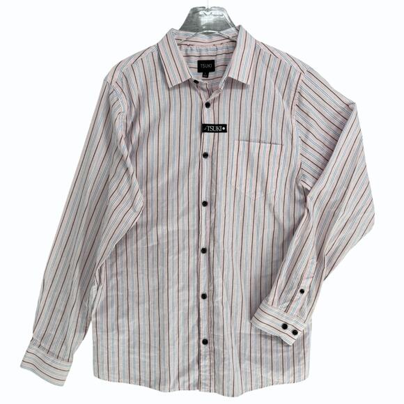 Tsuki Pink Striped Cotton Mens Dress Shirt L 41/42 Long Sleeve‎ Button-Up Turkey - Picture 1 of 10